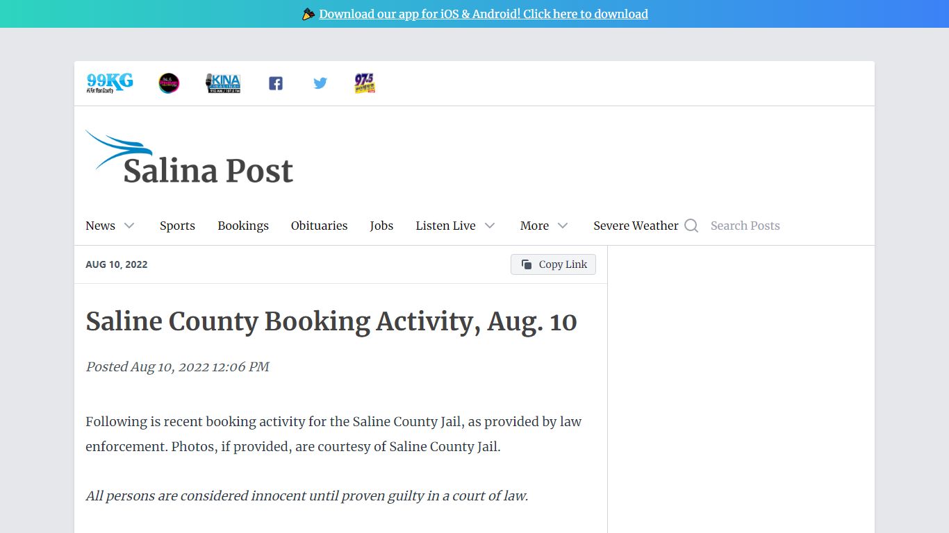 Saline County Booking Activity, Aug. 10 - salinapost.com